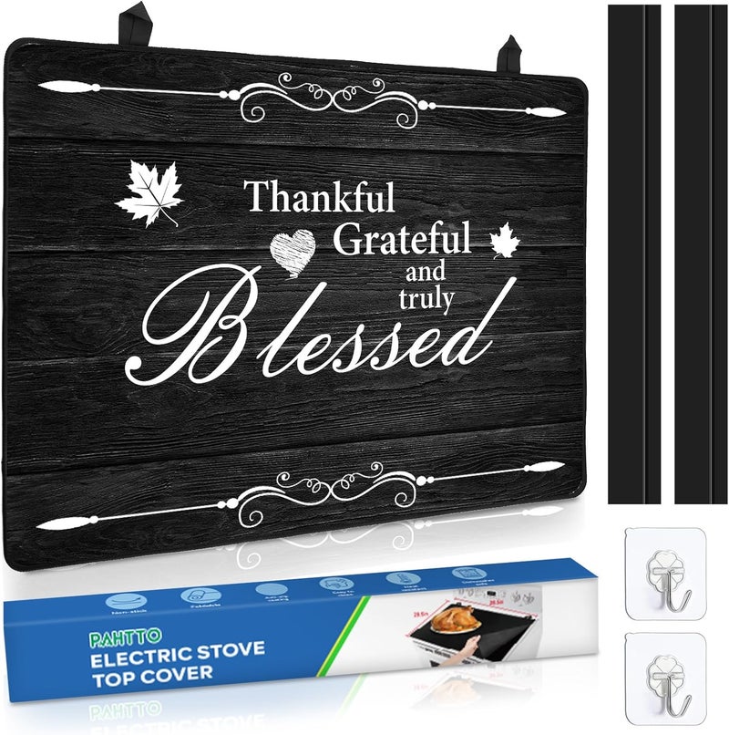 PAHTTO Stove Top Cover for Electric Stove (28.5”x 20.5”), Heat Resistant Glass Cooktop Cover, Multipurpose Stove/Counter/Washer Top Protector, Dishwasher Safe Natural Rubber (Thankful) - Image 1